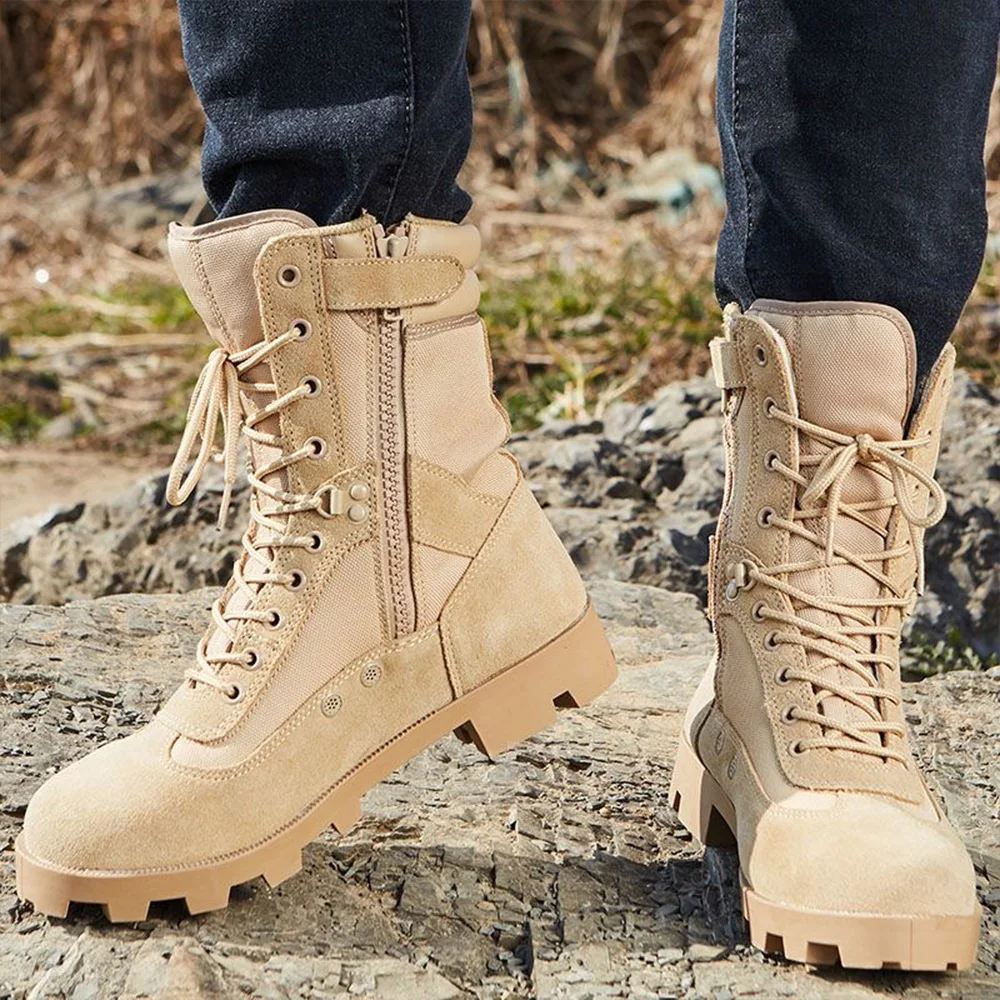 รองเท้าบูทหนังแท้สำหรับผู้ชาย รองเท้าบูทแบบยุทธวิธี รองเท้ากีฬาเดินป่า รองเท้าบูทข้อสั้นสำหรับทะเลทราย รองเท้าบูทสำหรับการรบ รองเท้าทำงานเพื่อความปลอดภัย รองเท้าบูทผู้ชาย