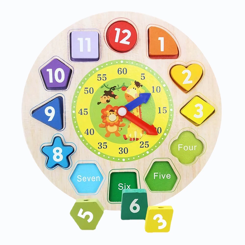 Horloge à blocs en bois, appairage numérique, réveil, jouets éducatifs à enfiler