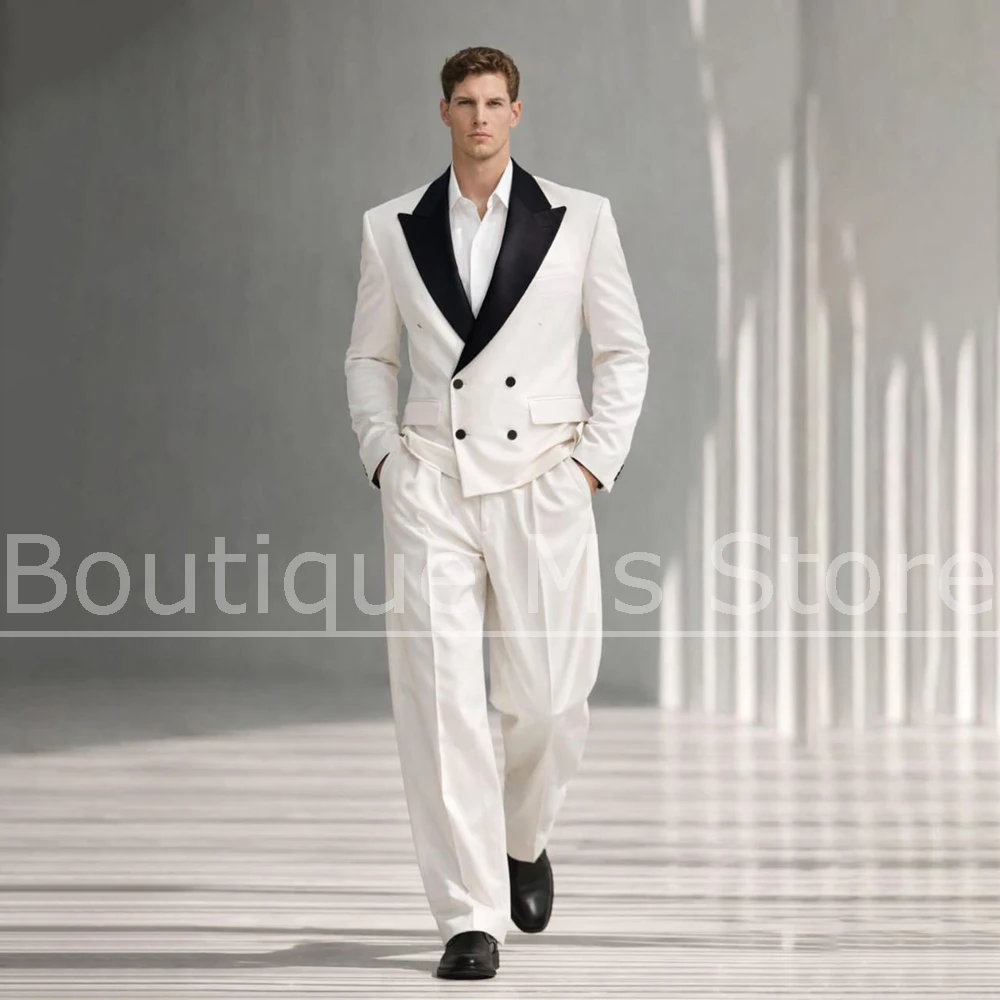 

Men's Suit Peak Lapel Double Breasted Blazer with Wide Leg Pants Set for Wedding Prom Tuxedo Formal Evening Party 2 Piece Outfit