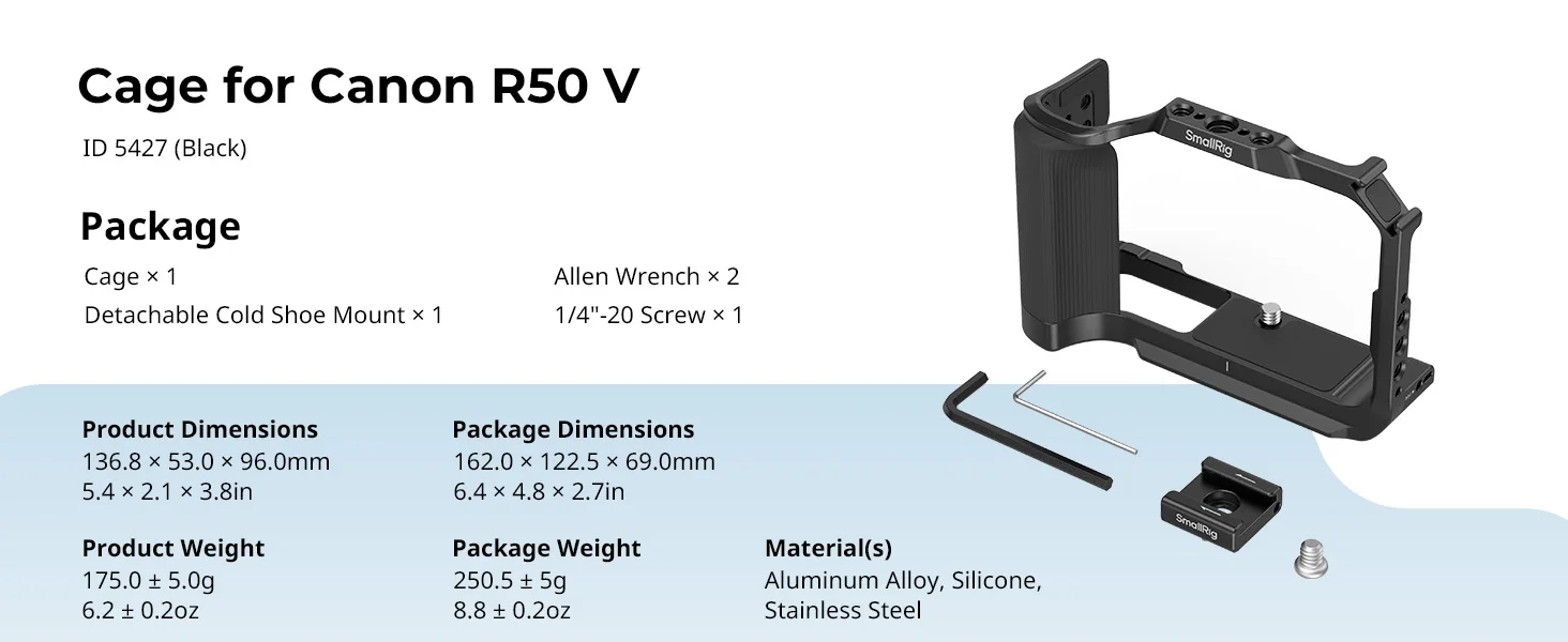 SmallRig Cage für Canon EOS R50 V mit Silikongriff und Arca-Swiss Schnellwechselplatte für Stative für DJI RS Stabilisatoren -5427 – Detail 9
