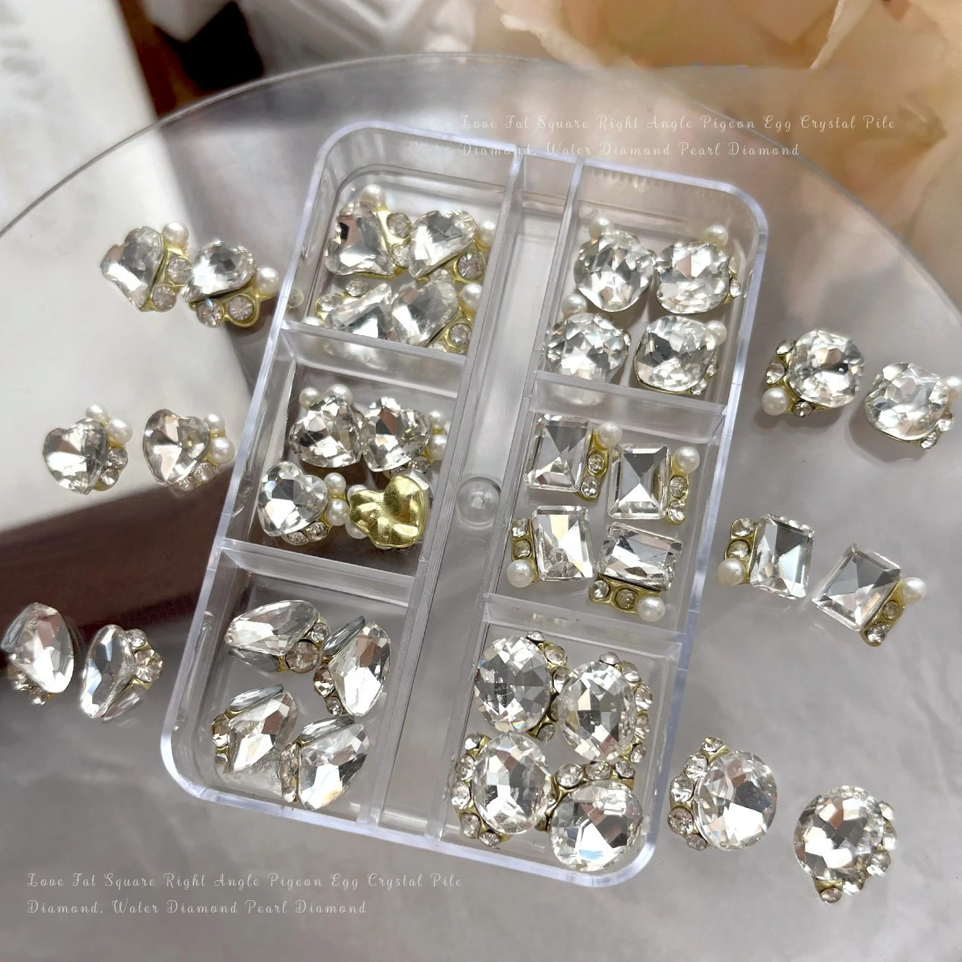 1Set Finished Cluster Nail Charm Box, Sparkly Alloy Handmade Rhinestone Balls, Accessories For Press On Nails Manicure Decor