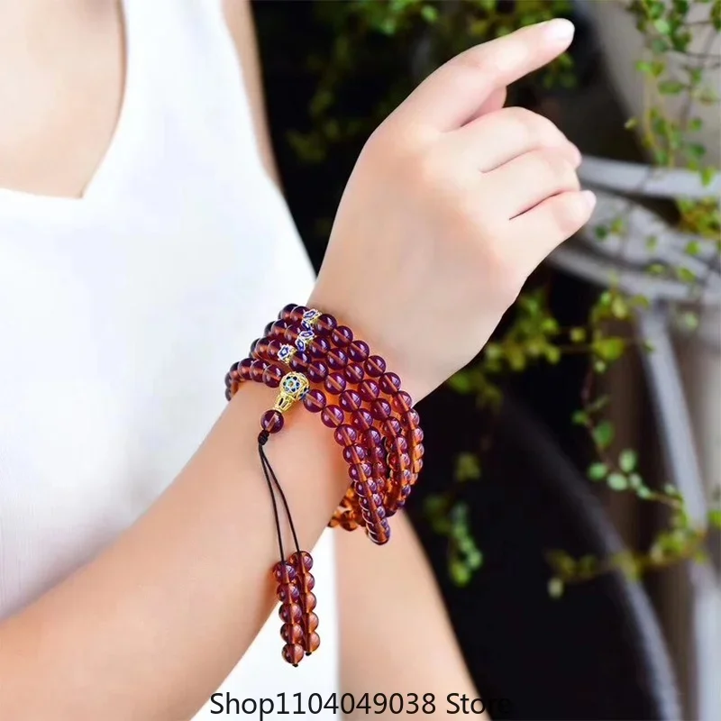 DOMINICAN BLUE AMBER Bracelets 108 Buddha Beads Bracelet Violet Original Stone Amber Bead Aesthetic Men's and Women's Bracelets