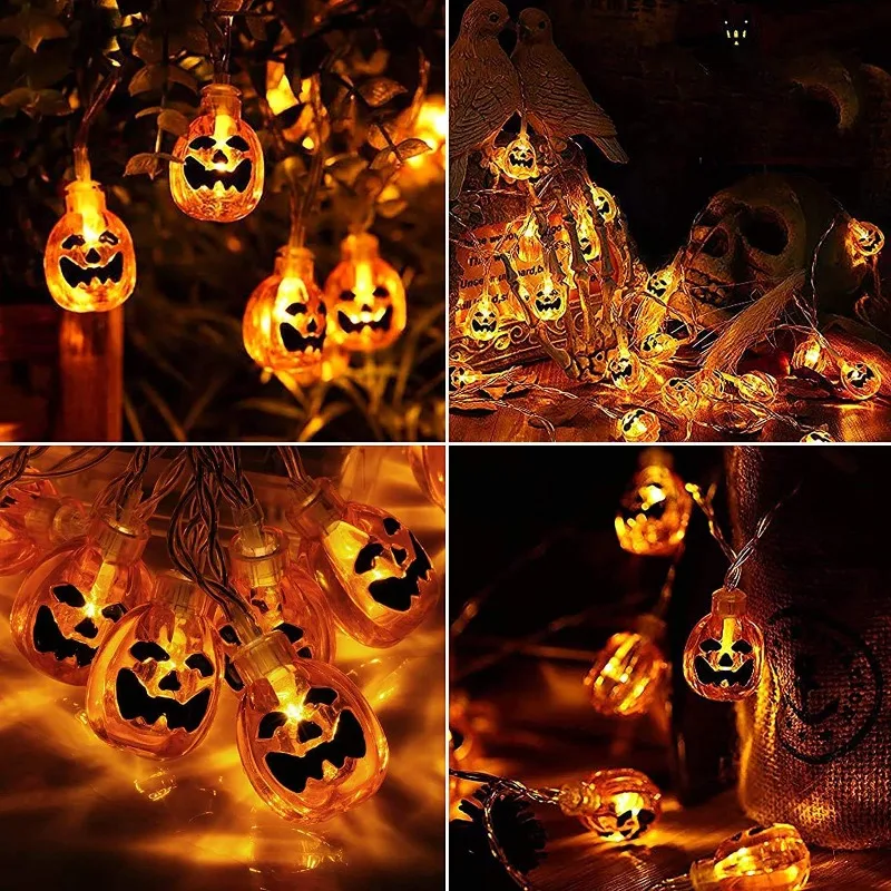 Cadena de luces de decoración navideña para Halloween, cadena de luces de calabaza Solar, resistente al agua, 100 luces LED para exteriores, hogar,