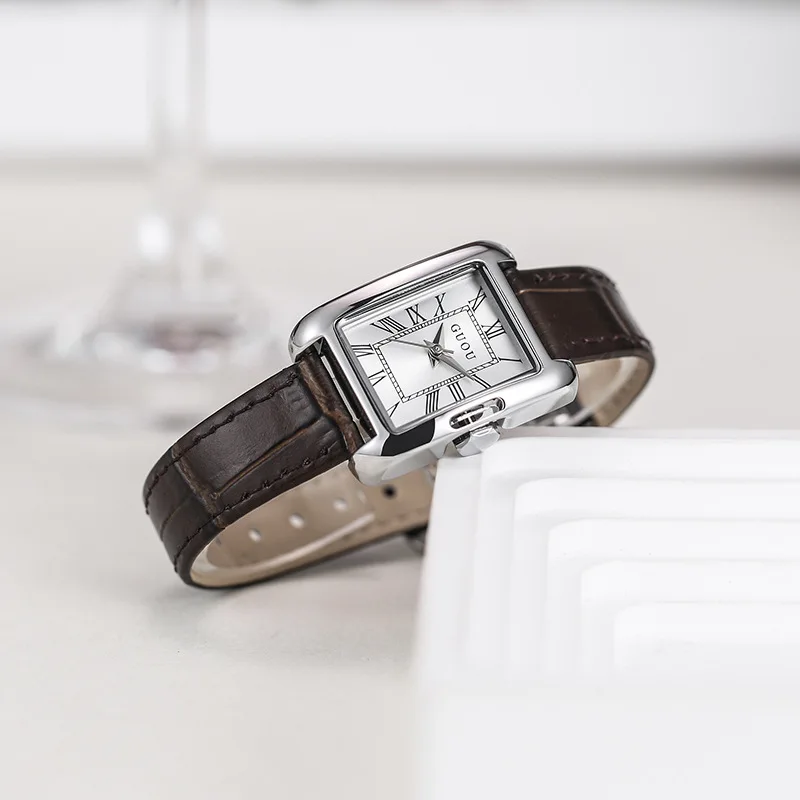 New Stylish Rectangular Women'S Watch Women'S Leather Strap, High-End Vintage Minimalist Quartz Watch, A Perfect Gift For Women.
