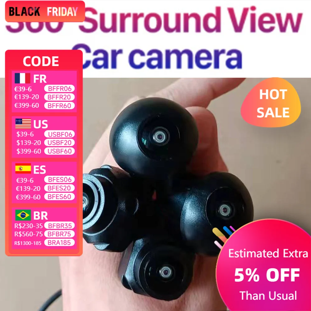 360° Panoramic Camera 720P HD 1080p/720p Rear/Front/Left/Right 360 Bird View System 4 Cameras For Universal 360 Car Radio