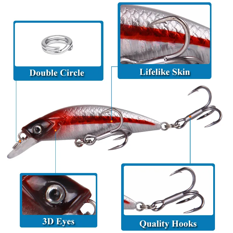 Fishing lure minnow sinking 6cm/6.7g with Treble Hook Swimbait Fishing Bait Sinking Lure