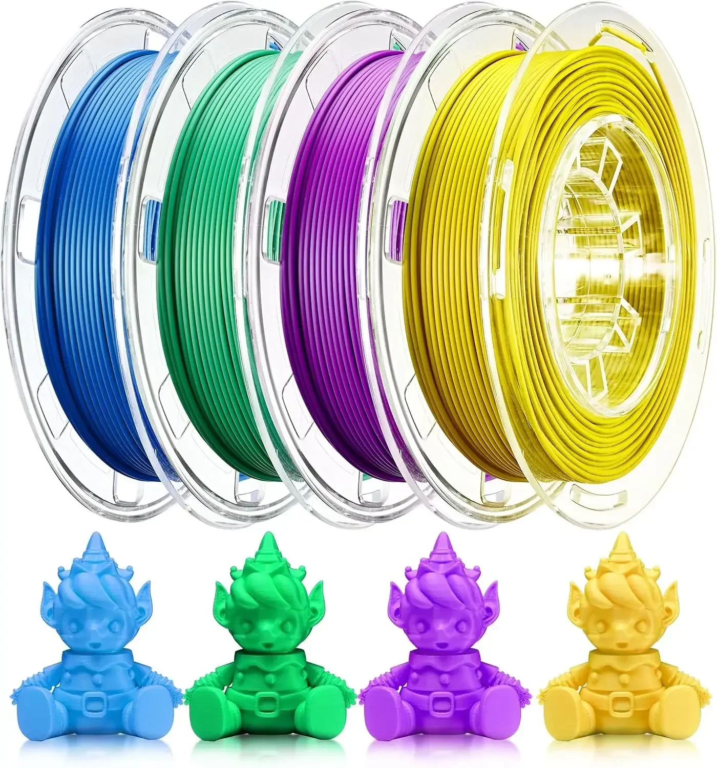 3D Printer Filament Bundle, 1.75mm (±0.03mm) PLA Filament Set for Most 3D Printers, 4-Pack 200g (0.44lbs) Per Spool, Purple, Gre