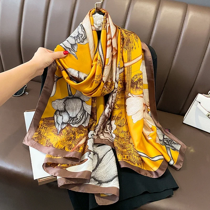 

Spring Scarf Women's Luxury Design Polyester Material Smooth Scarf Soft Shawl Beach Scarf