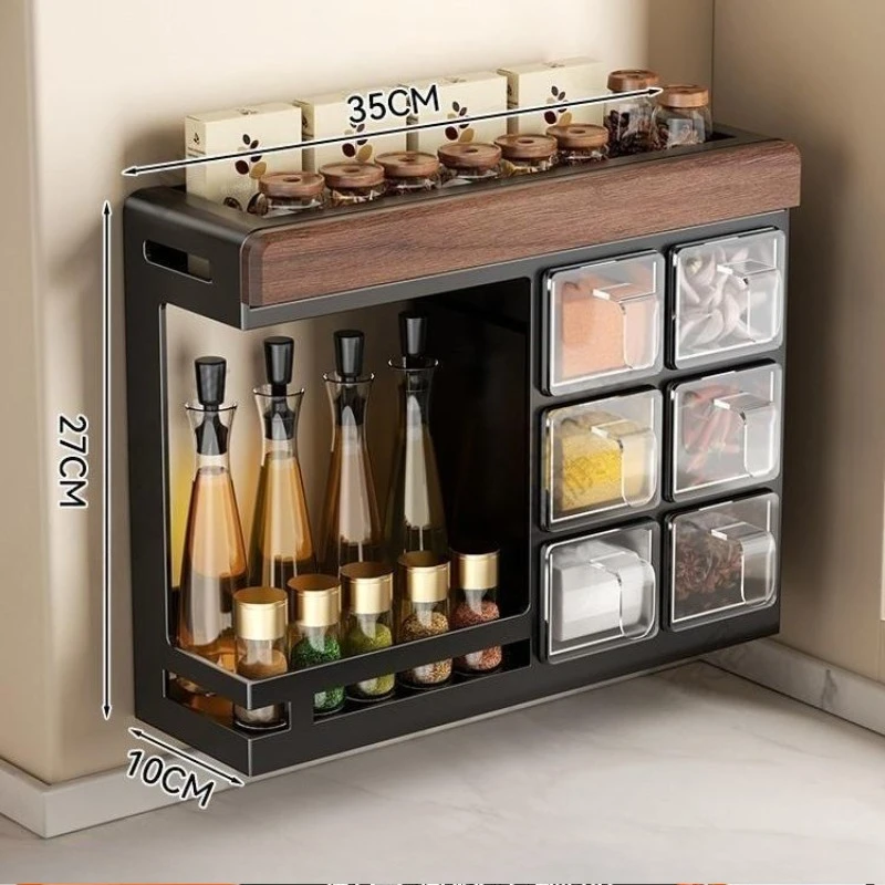 FOR Walnut Kitchen Seasoning Shelf Countertop Wall-mounted Punched Seasoning Multifunctional Storage Shelf