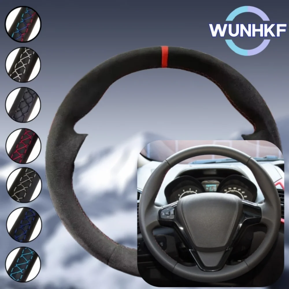 Custom Black Car Steering Wheel Braid Cover For Ford Fiesta 2008-2013 Ecosport 2013-2016 Suede Steering Wrap Accessories