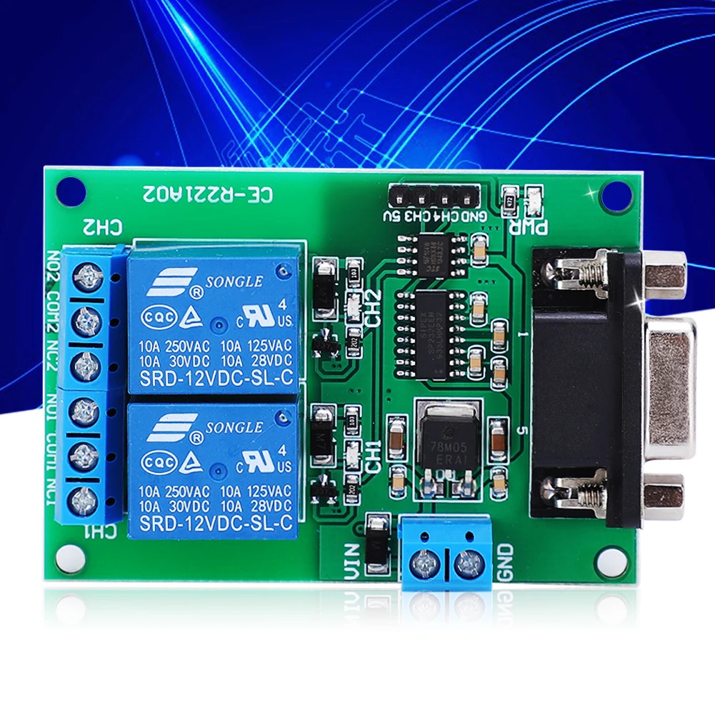 2 Channel Serial Port Relay Module RS232 UART Protocol DB9 Interface Remote Control  Board TB351 Industrial Supplies