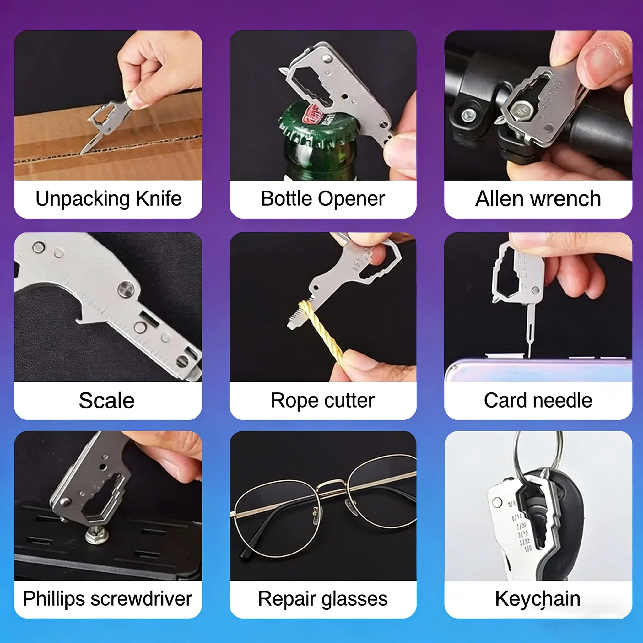 Multifunctional Keychain Tool Card - Stainless Steel Emergency Repair Kit for Drone, Outdoor & Home Use