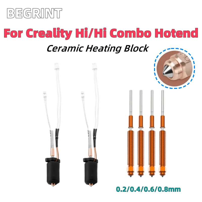 For Creality Hi Combo Hotend Kit Ceramic Heating Block All Metal Hardened Steel Quick-Swap Nozzle for Creality Hi Hot end