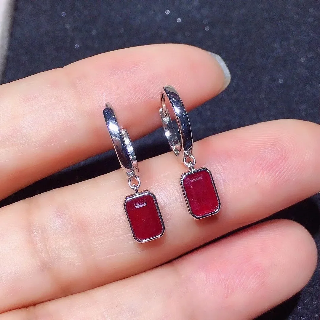 

Серьги-капли из 100% натурального рубина для свадьбы, 4 мм * 6 мм, рубиновые серьги-кольца изумрудной огранки, серебро 925 пробы, ювелирные изделия из рубина