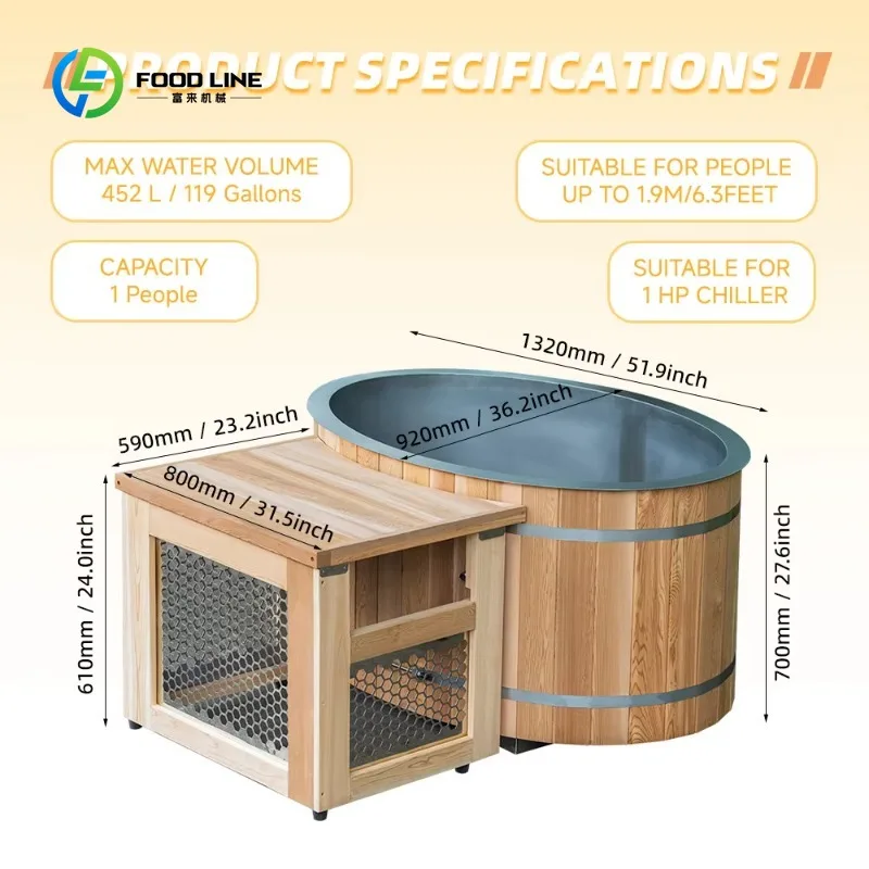 Customized Commercial Spa Ice Bath Tub Stainless Steel Liner Red Cedar Cold Plunge Tub with Water Chiller Cold Plunge Wood