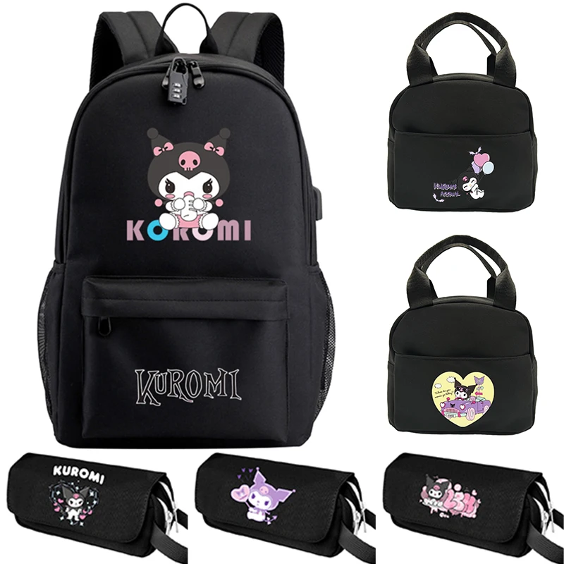 Sanrio Anime Kuromi Backpack Boy Girl Teenager Back To School Waterproof Bookbag Men Laptop Bag Usb Schoolbag Kid Toy Mochilas