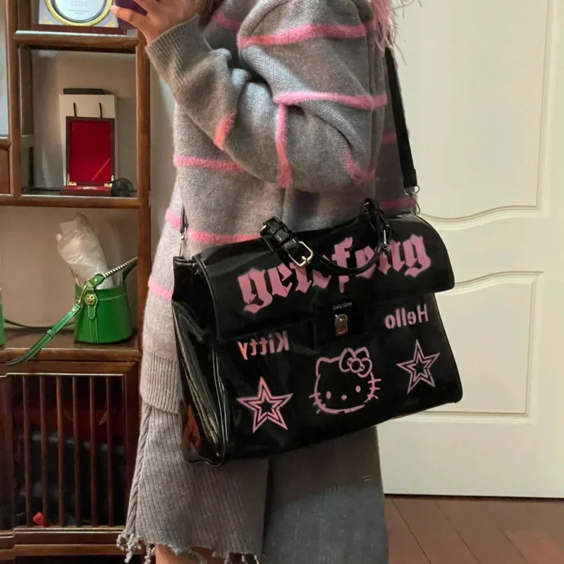 Sanrio Hello Kitty Black Pink Hot Girl One Shoulder Handbag Sweet Cool Girl Multi Functional Shoulder Bag Fashion Girl Handbag