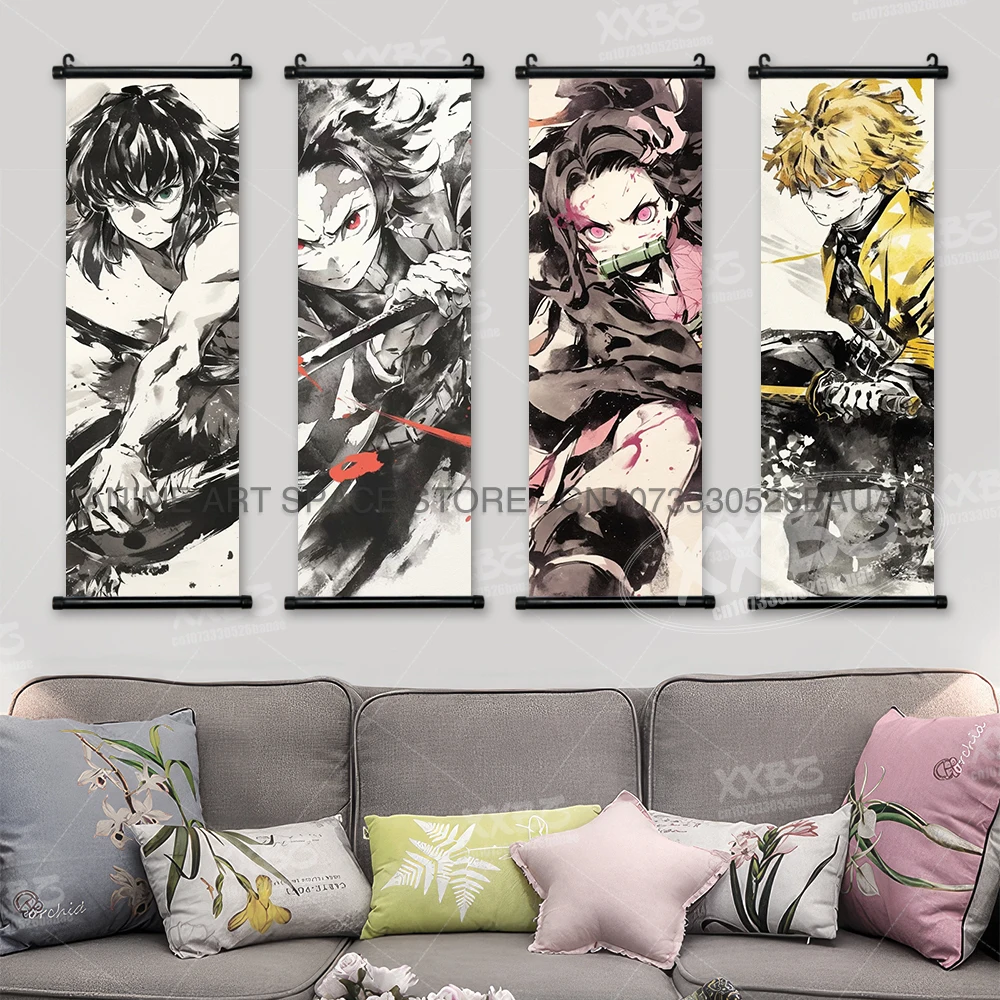 Demon Slayer Opknoping Schilderen Anime Woondecoratie Rengoku Kyoujuro Canvas Scrolls Pictures Himejima Gyoumei Poster Wall Art