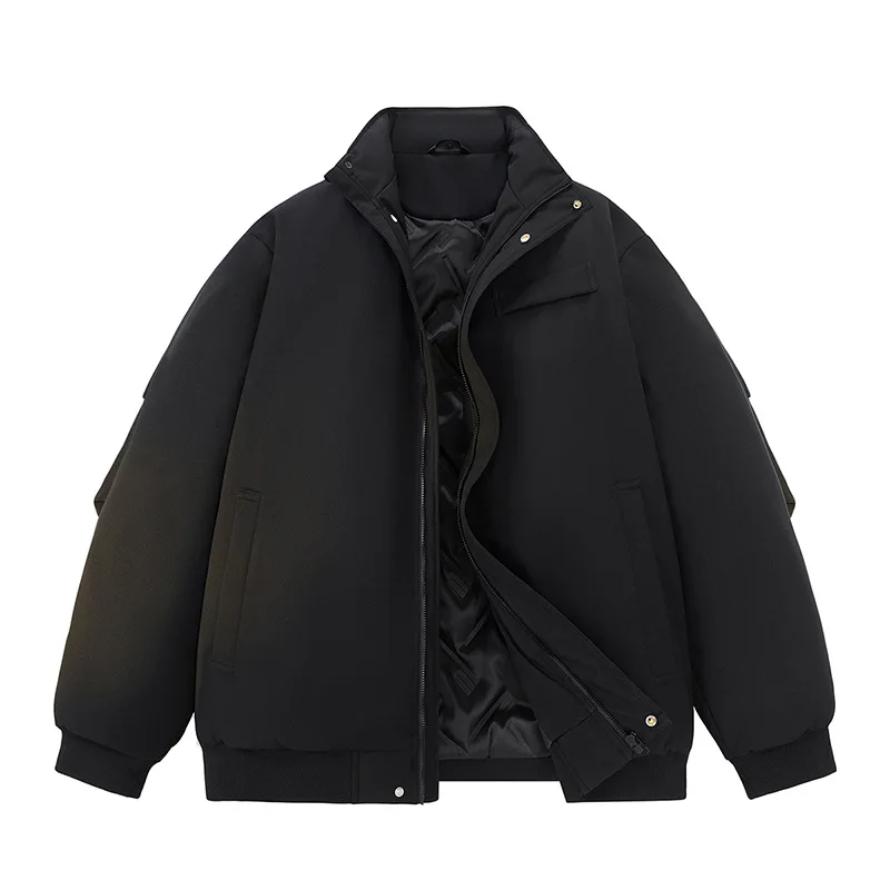 الشتاء الرجال أسفل معطف الأمريكية شارع العليا الوقوف طوق رجل ملابس خارجية رشاقته فضفاضة سحاب أكمام طويلة يندبروف سترة الذكور #3