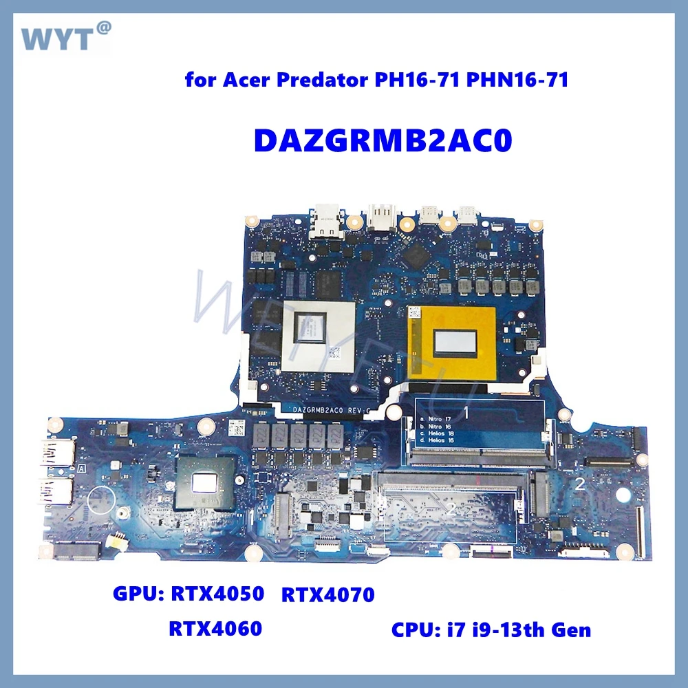 DAZGRMB2AC0 with I7 I9-13th Gen CPU RTX4050 RTX4060 RTX4070 GPU laptop motherboard for Acer Predator PHN16-71 notebook mainboard