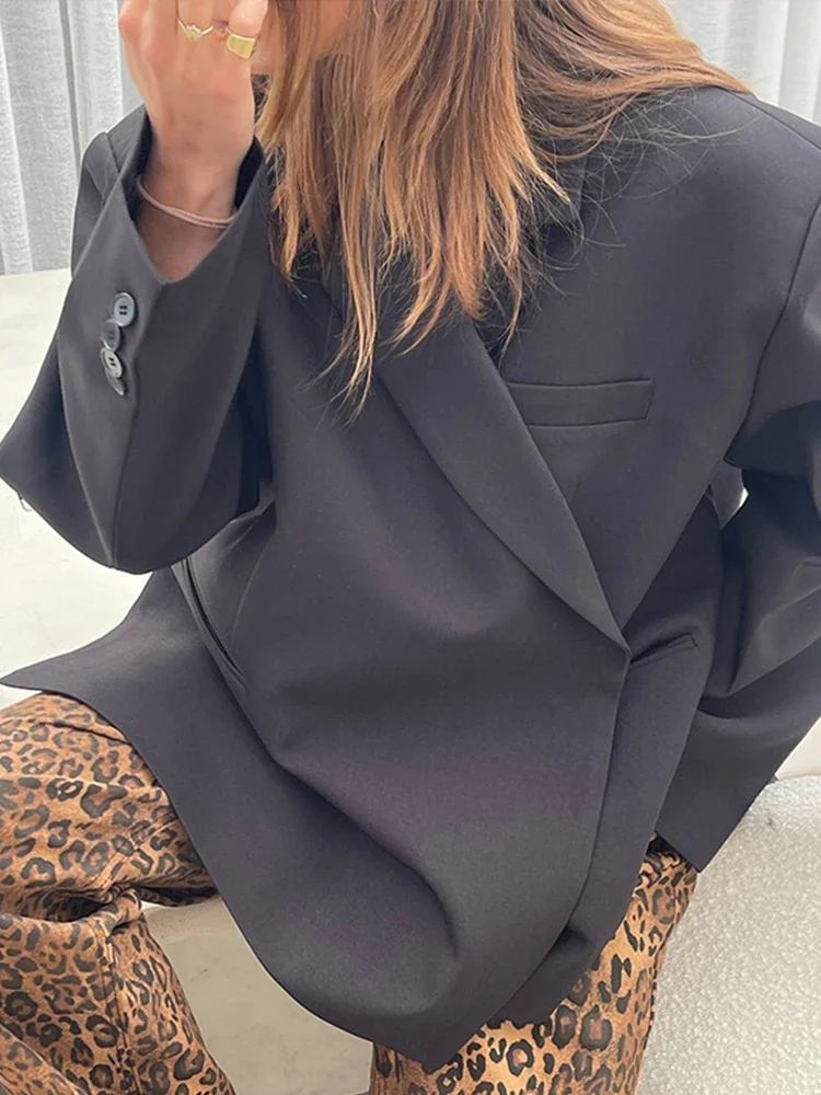 ฤดูใบไม้ผลิเสื้อสูทผู้หญิงลําลองหลวมแขนยาวปุ่ม Office Lady Coat ใหม่ Chic แยกขนาดใหญ่ Blazer