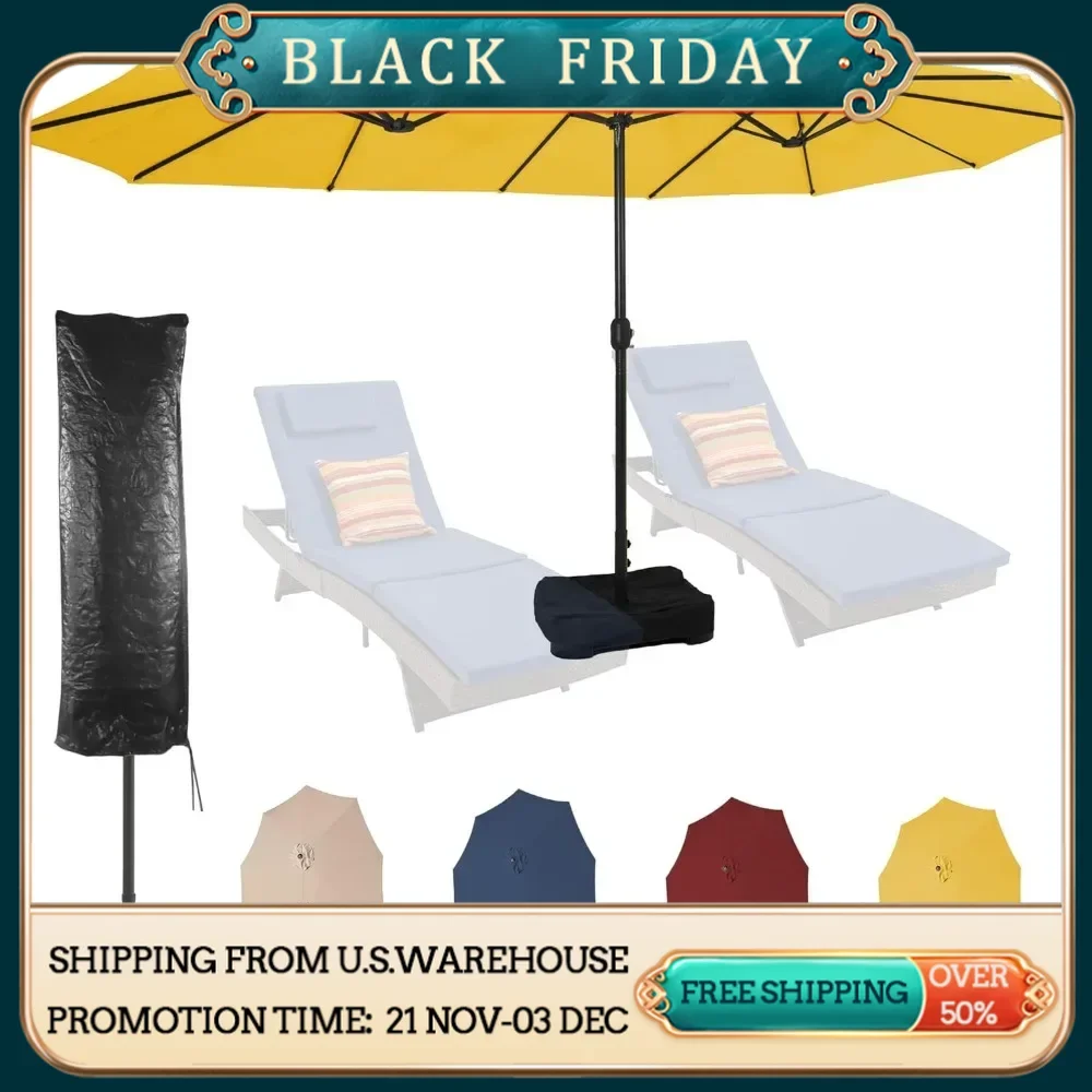 Outdoor 15ft Large Patio Umbrellas with Base Included and Umbrella Cover, Outdoor Double-Sided Umbrella for Poolside Garden