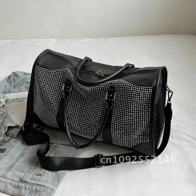 Sequined Diamond Large-Capacity Duffle Bag Women's Casual Sports Style Travel Fitness Handbag Crossbody Bag Korean Bag Luggage