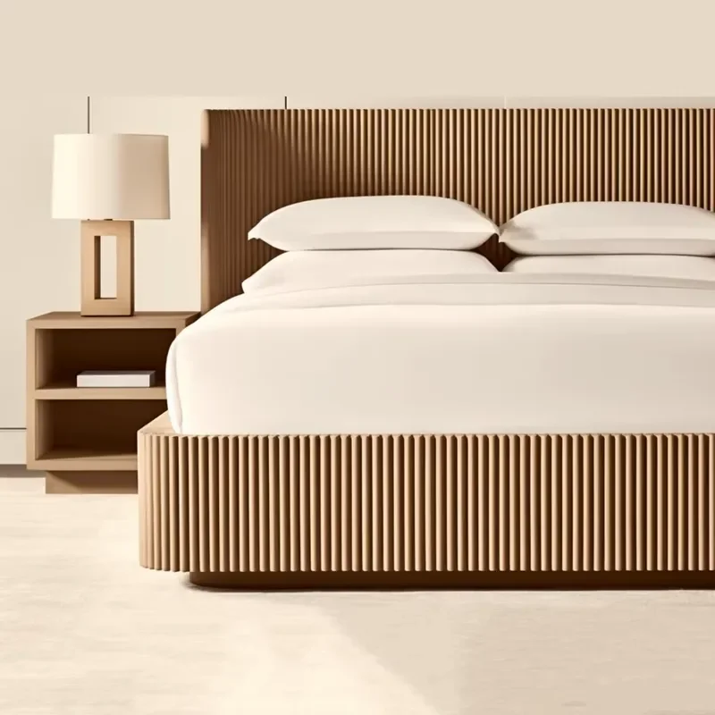 Wooden Platform Double Bed Large Bedroom Furniture Set Deluxe Interior Wooden Bed Frame Modern Home Decor