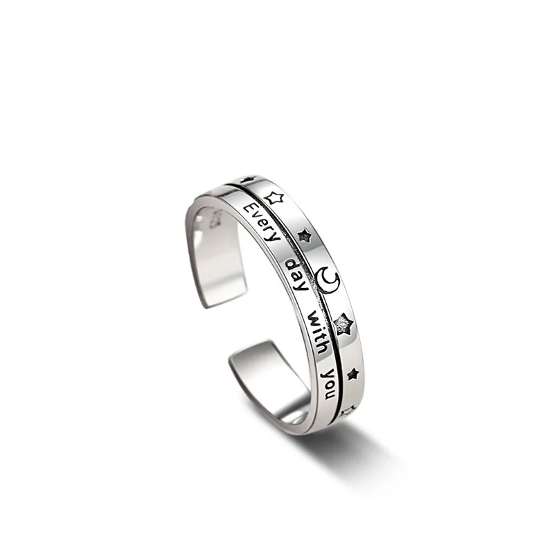 Anillos de plata de ley 925 auténtica, estrella de la Luna, todos los días con usted, anillo abierto Ajustable para amantes, regalo de joyería para fiesta de boda