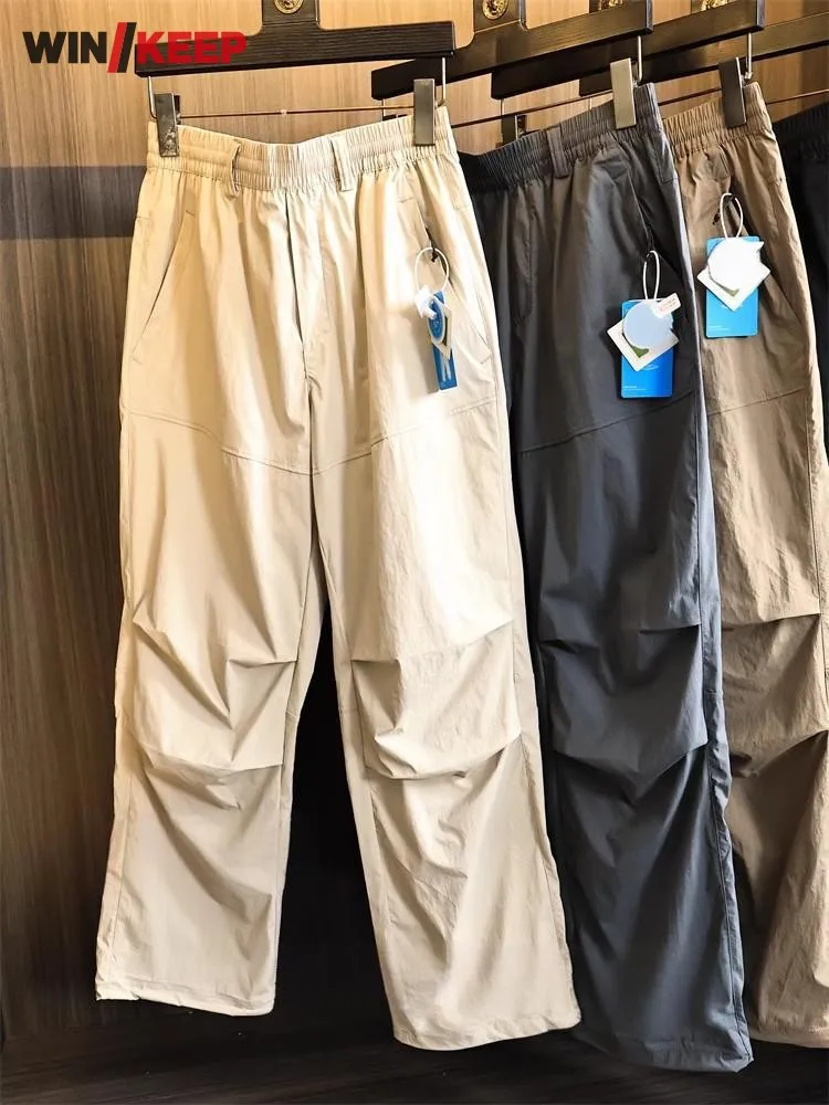 

Outdoor Spring Summer Mens Hiking Pants Loose Fit Straight Camping Trekking Trousers Windproof Waterproof Long Sweatpants Sports