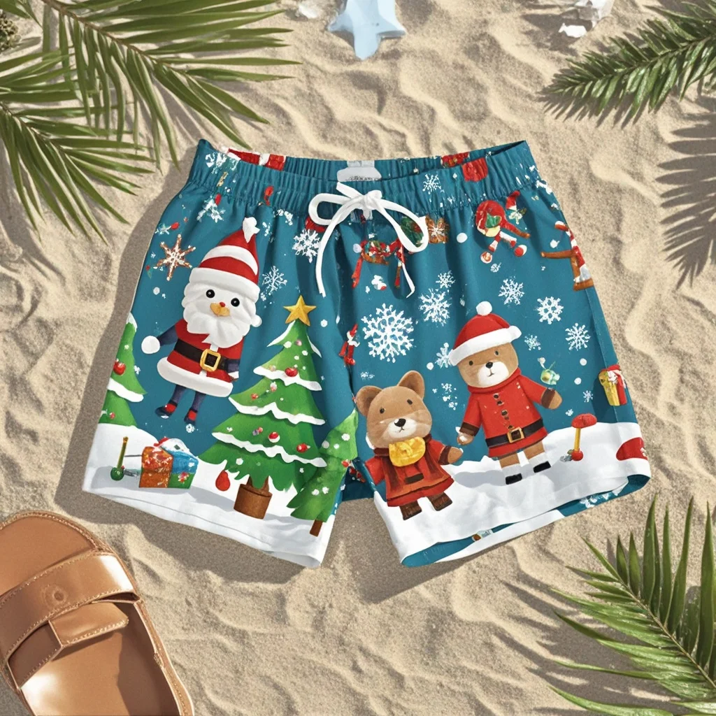 Fashion 3D Merry Christmas Printing Beach Shorts Santa Claus Xmas Christmas Trees Graphic Swimming Shorts Men Funny Board Shorts