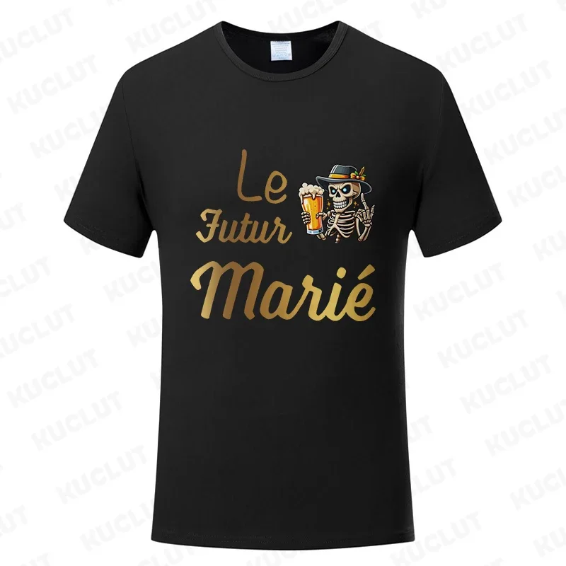 Evg Futur Marié Team Groom Squad Best Man T Shirt Men's Single Farewell Tees Bachelor Party Tshirt Wedding Beer Skeleton Tops