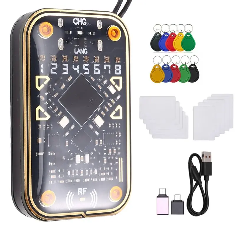 【MUST-HAVE】Chameleon V2.0 RFID Smart Chip Reader Emulator+ 20PCS UID/CUID Keychain Cards 125Khz 13.56Mhz Decode NFC Duplicator