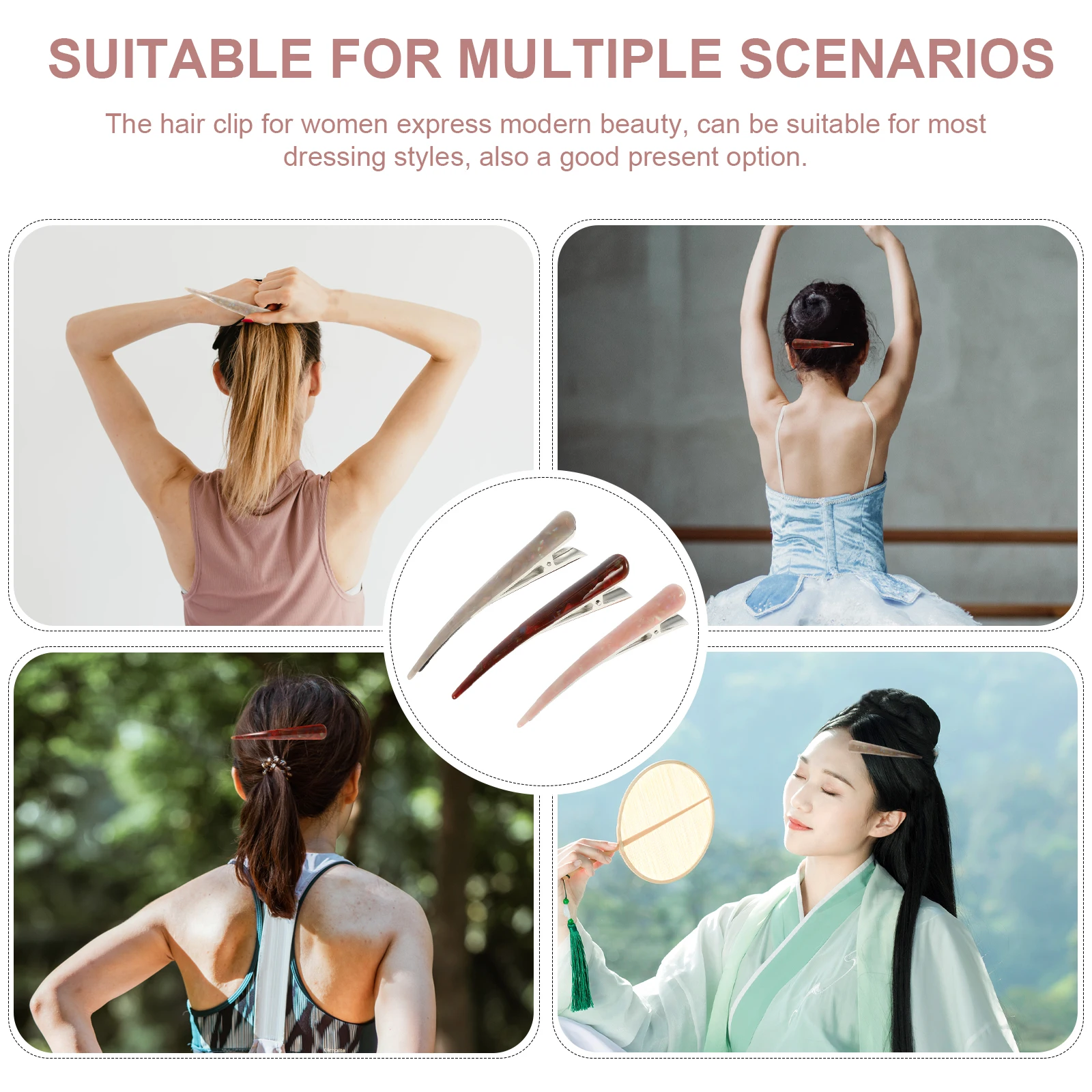 

3 Pcs Acrylic Hair Clips Large Hairpins for Women Pink Coffee Cream Duckbill Barrette Accessories Thick Plastic