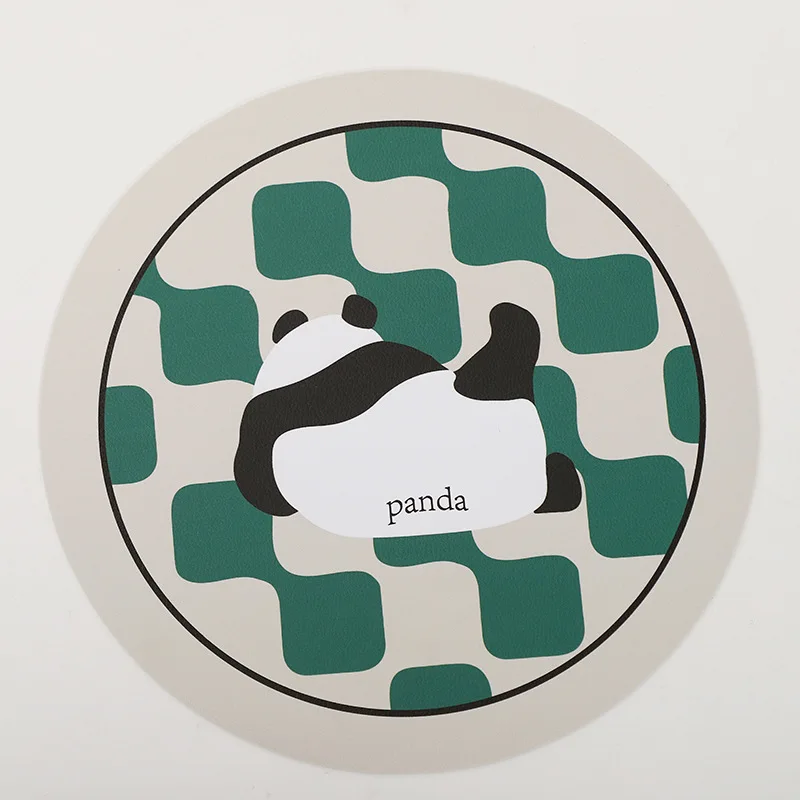 Leather Round Panda Dining Table Placemat Water Proofing Oil Proofing Heat Insulated Pad Non-slip Mouse Pad Coffee Drink Pad