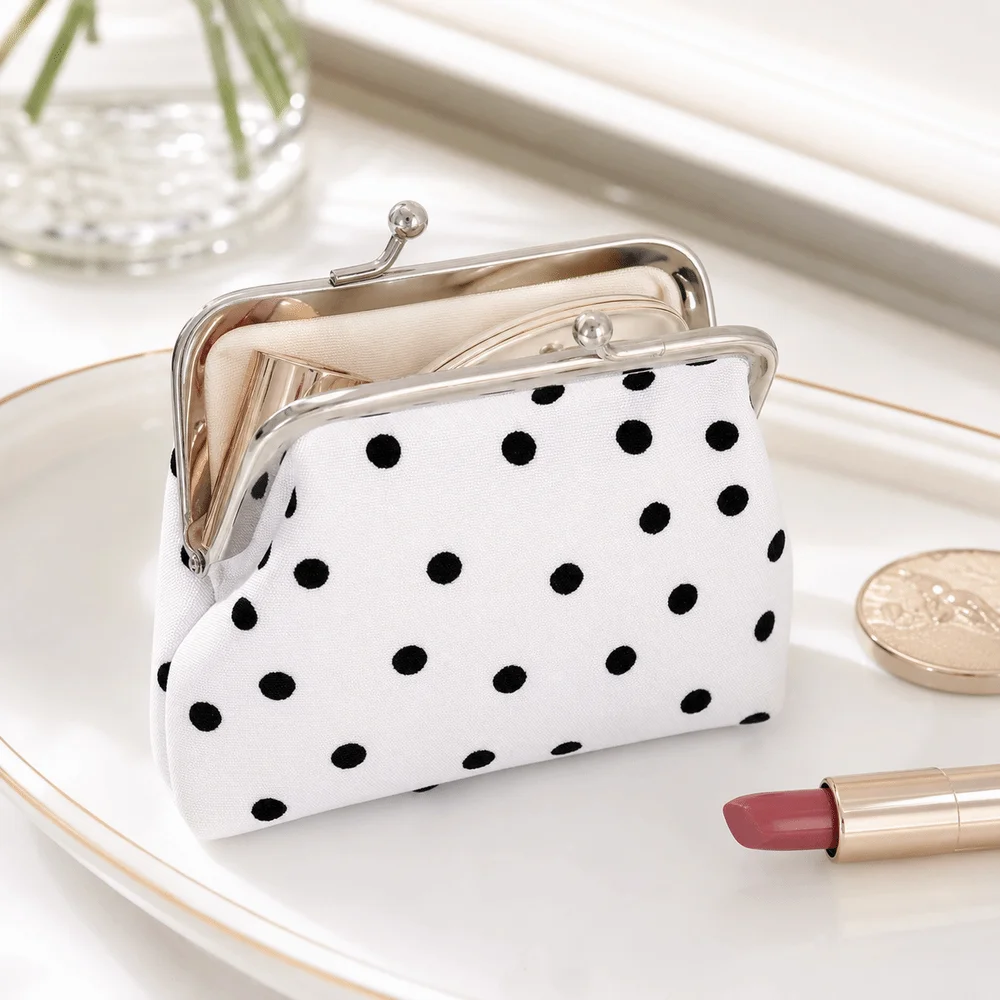 Elegant Polka Dot Pattern Coin Purse Hasp Closure Small Cosmetic Bag Multifunctional Lipstick Pouch Women