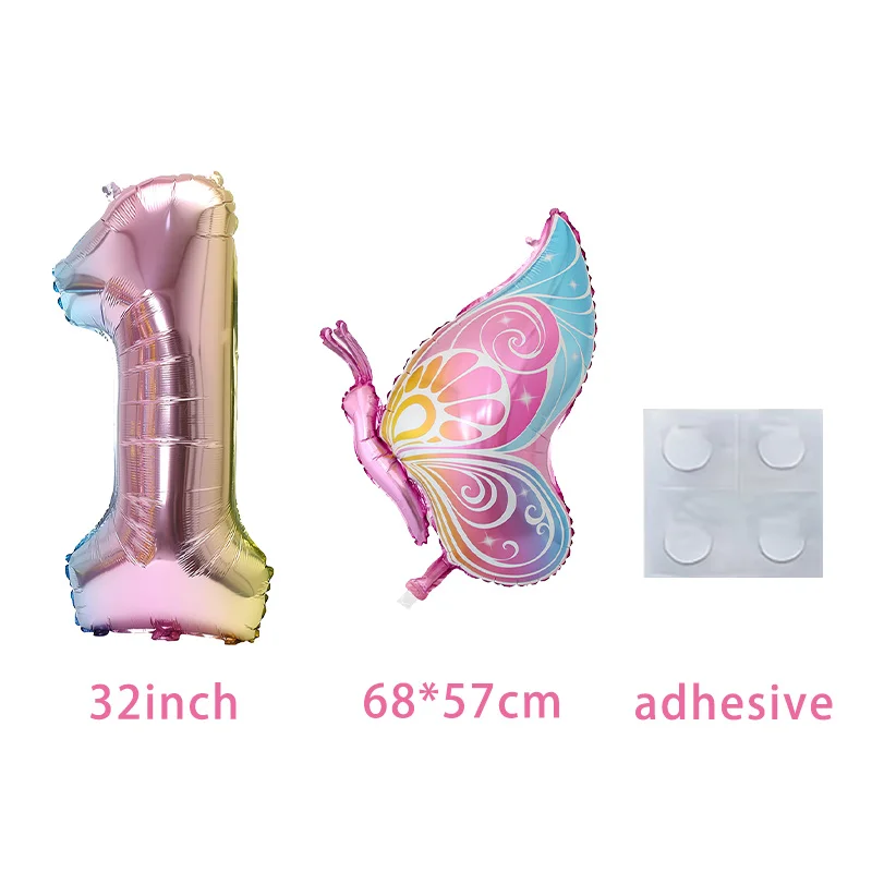 32 Zoll Farbverlauf Nummer 1-9 mit Schmetterlingsballon-Set für Kinder 1.-9. Geburtstagsfeier Dekoration Babyparty Brautparty Zubehör – Detail 2