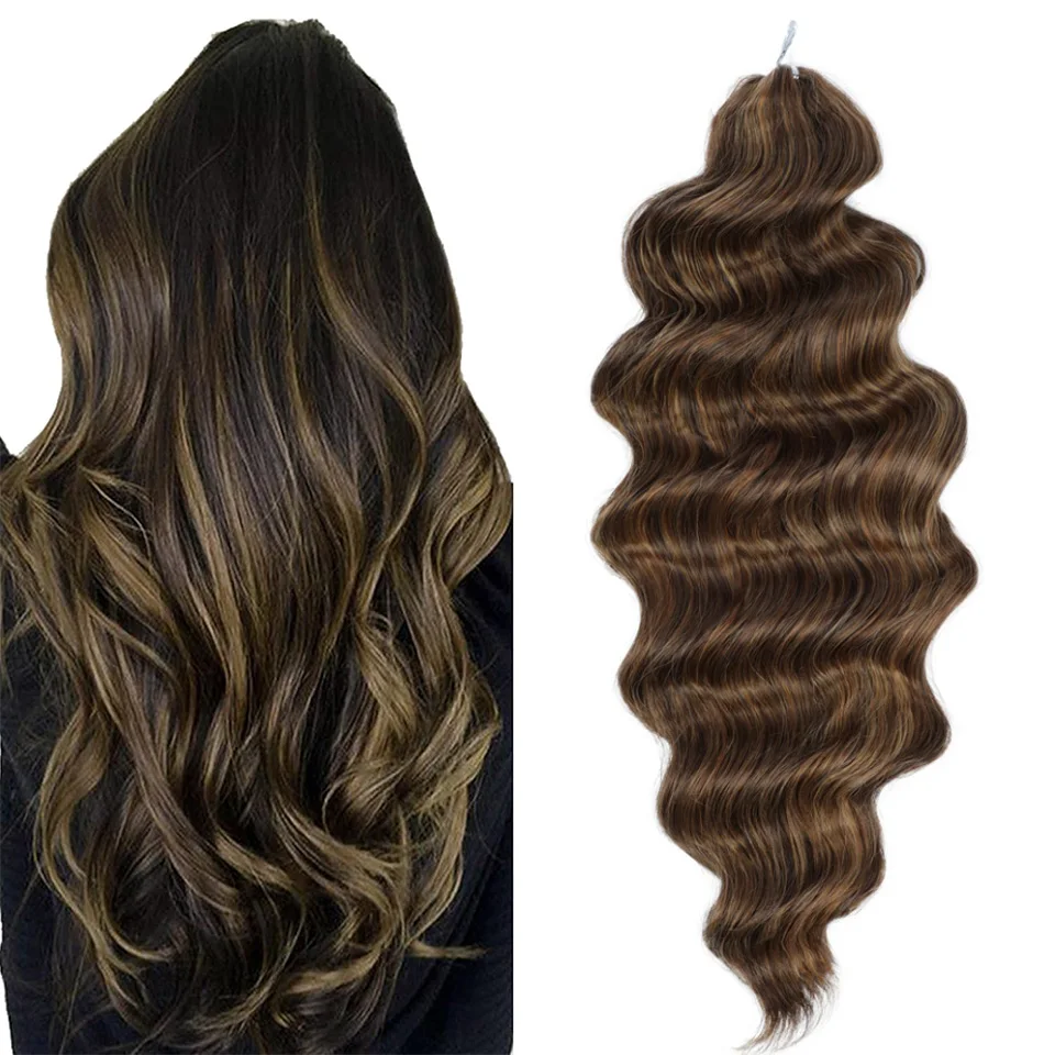 

Ombre Brown Crochet Hair Extensions 300g/Strand Synthetic Hair Crochet Hair 26 Inch Body Wave Crochet Braiding Hair Extensions