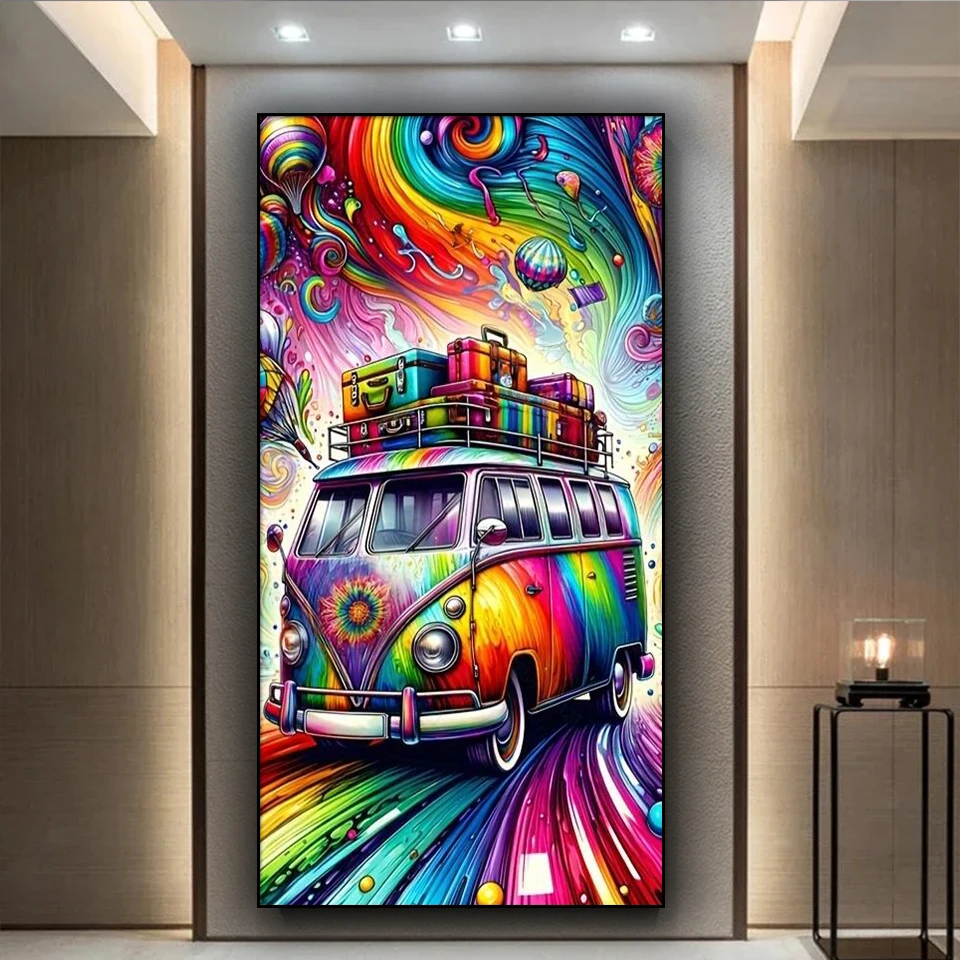 Colorful Travel Bus Diamond Painting Landscape Rhinestone Cross Stitch Kits Mosaic Embroidery Art Home Decor DIY Handmade Gift