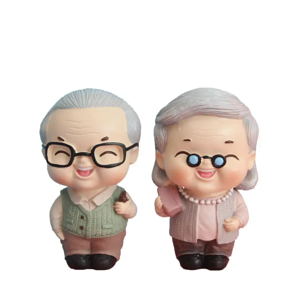 Grandpa Grandma Cake Toppers Decor Resin Car Ornaments Miniature Figurine Character Christmas Crafts Gifts Bake Decoration Cute