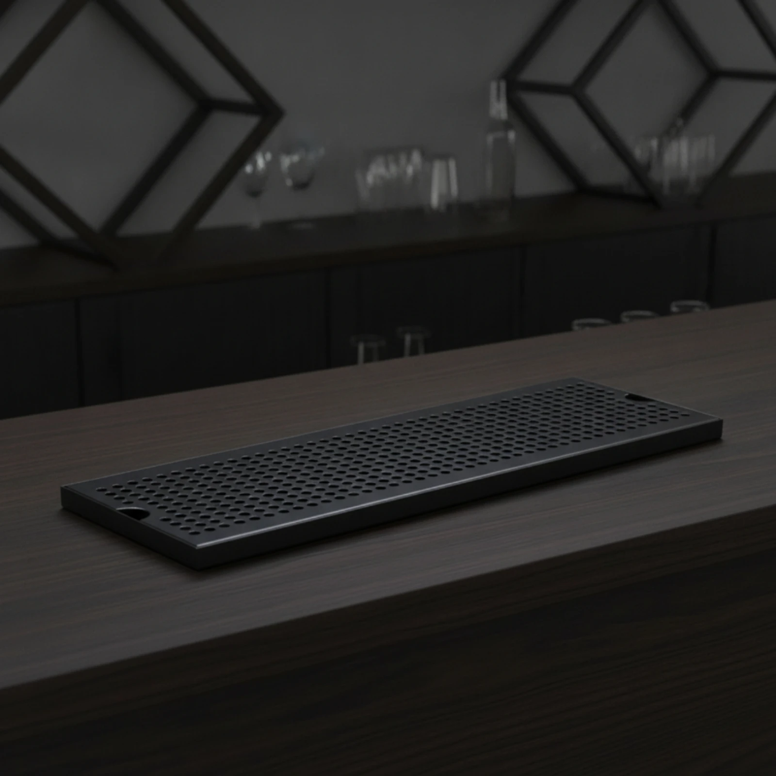 Bar Drain Tray Black Coated Stainless Steel Tray with Perforated Top Heavy-Duty Rust Resistant for Bartenders, Beverage Stations