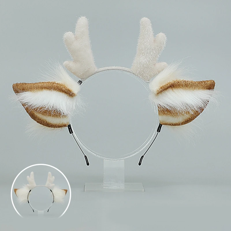 Cosplay Reindeer Antler Headband Hair Hoop Deer Ear Headwear Party Costume Props Festival Party Supplies for Lady Girls