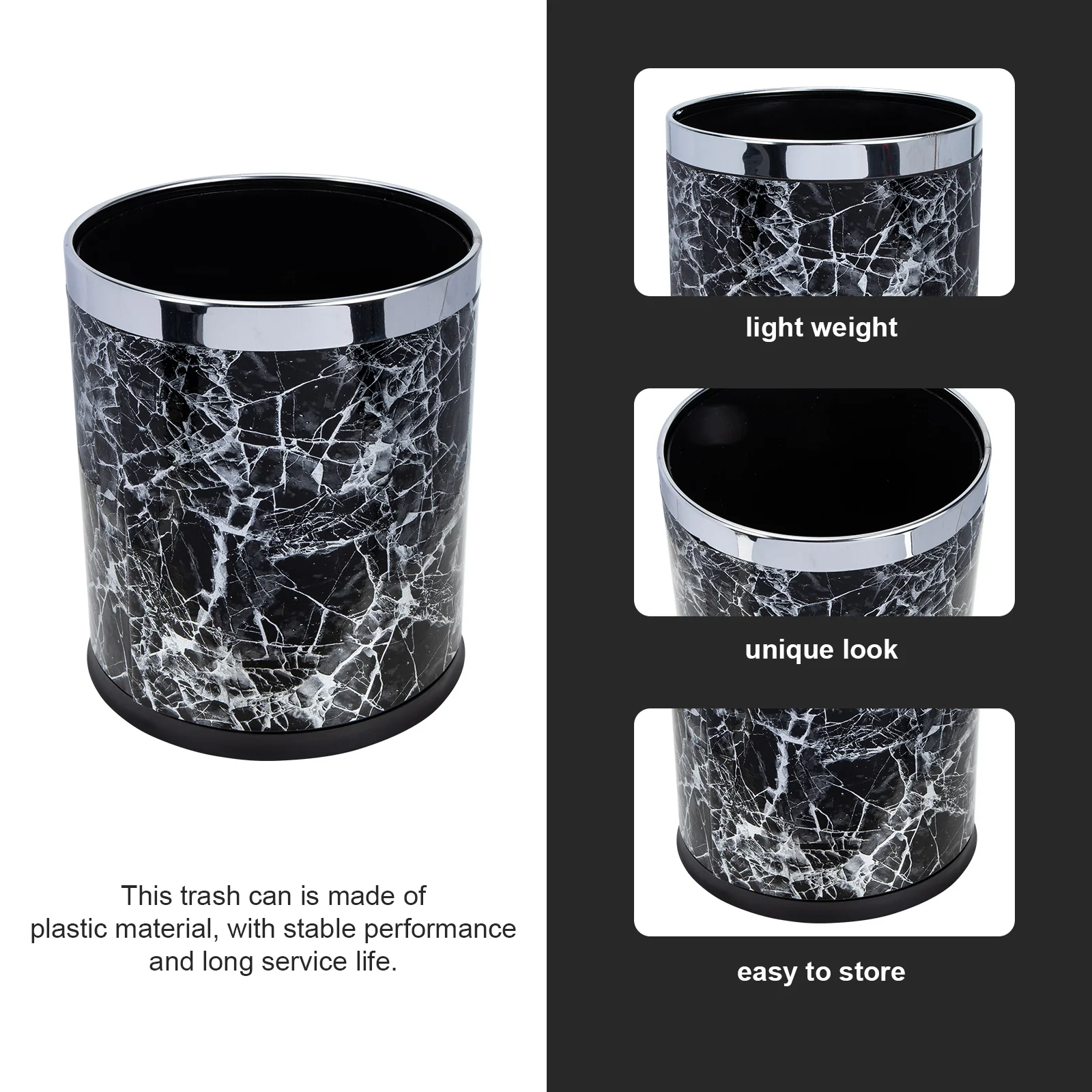 

Marble Pattern Trash Can Round Plastic Waste Bin For Bathroom Kitchen Office Home Hotel Ktv Space Saving Easy Clean