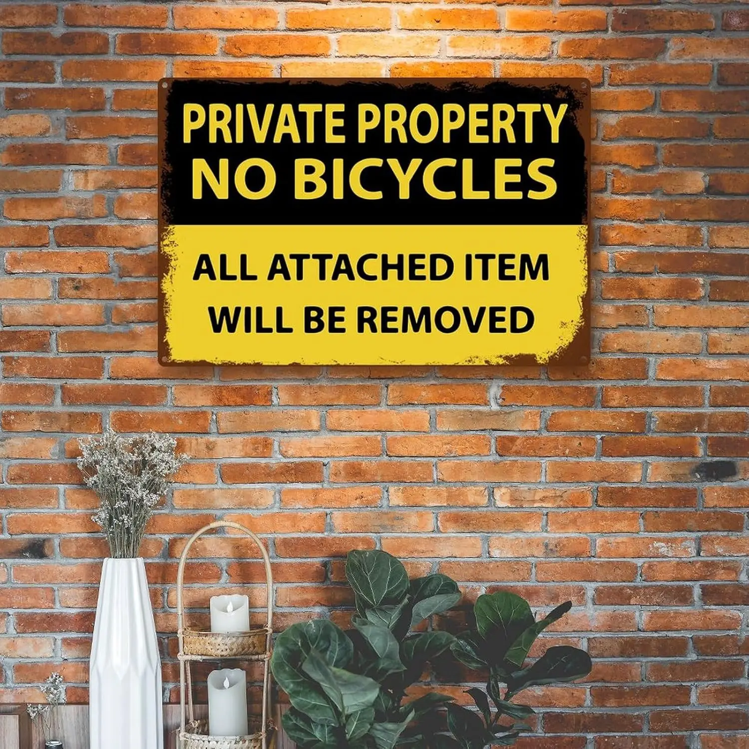 Private Property No Bicycles Signs Attached Items Removed Tin Signs 12x8 Pre-Drilled Holes, House Easy Mounting Metal Tin S sign
