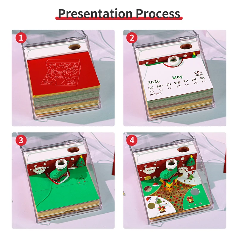 

Time Piece Calendar 2026 Desk Calendar With LED Light 3D Tear-away Calendar Paper Carving Art Memo Pad Notepad Gift Christmas