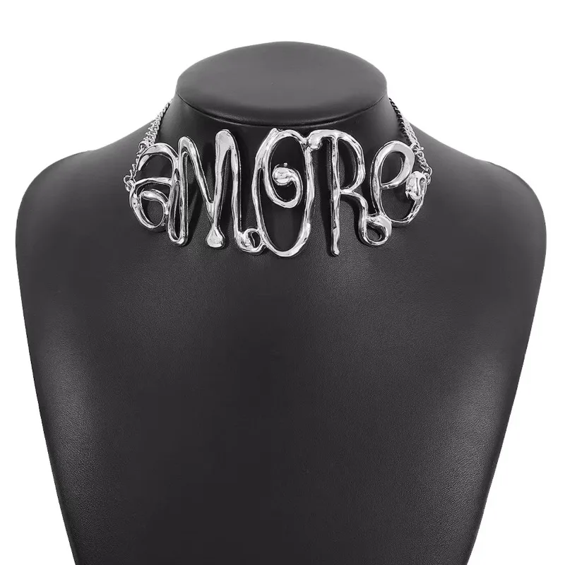 Letters Retro Bright Personality Exaggerated Lettering Metal Short Necklace