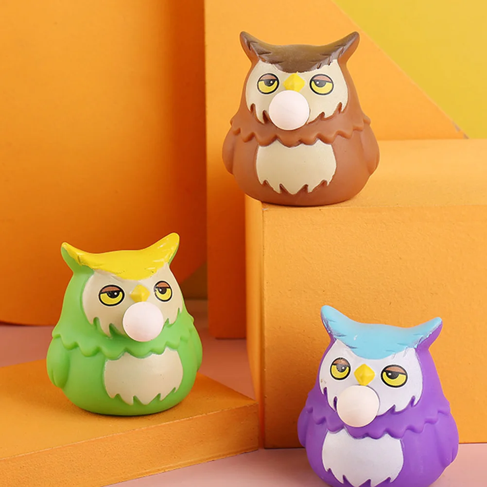 3 Pcs Toy Pinch Music Cartoon Toys Office Desk Small Owl Portable Funny Squeeze Purple Party