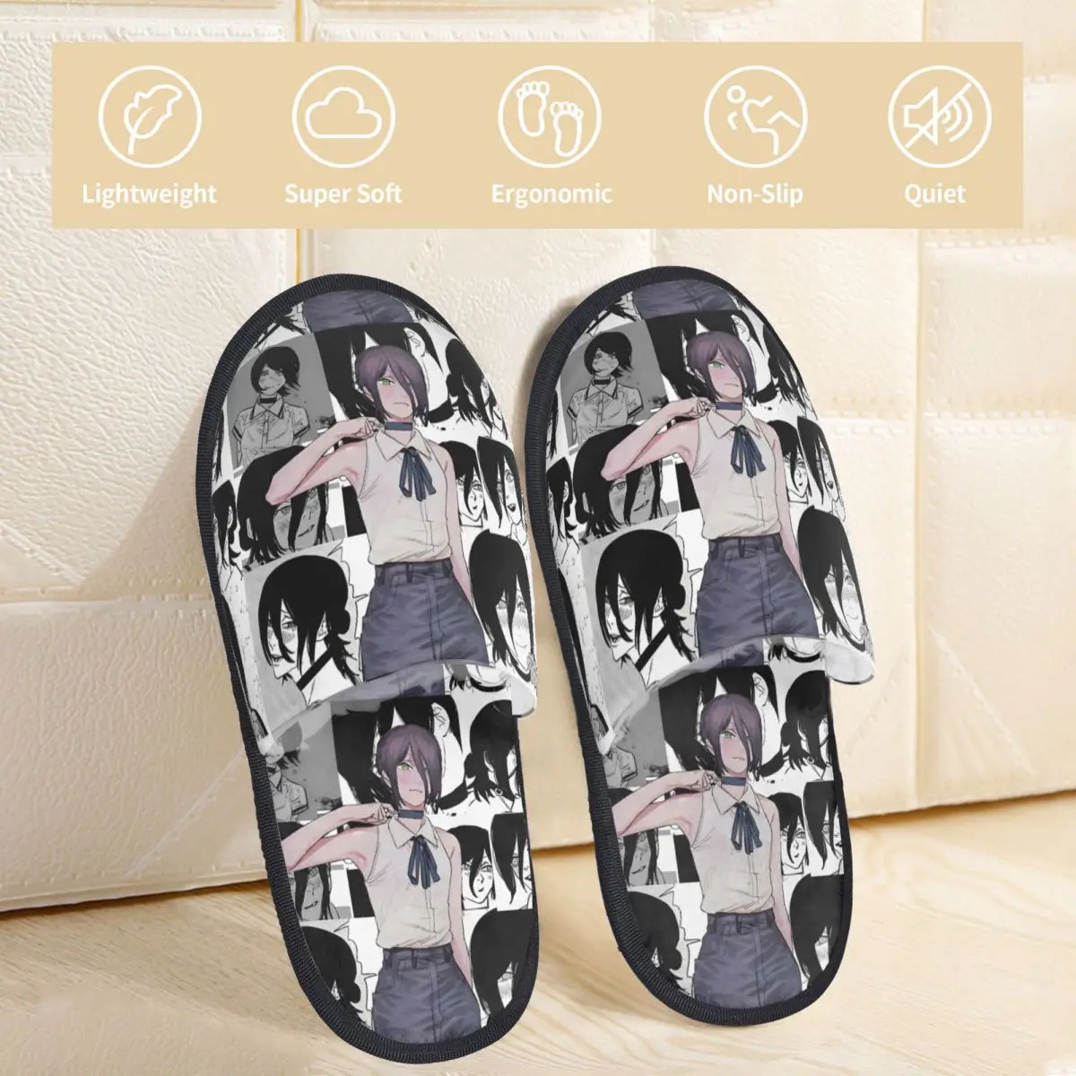 Winter Furry Slippers Chainsaw Man Reze Accessories Household Fur Slides Slippers Indoor Anime Manga Cozy Non-slip Slides
