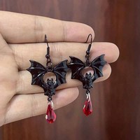 2024 Gothic Vampire Bat Earrings For Women Man Fashion Witch Jewelry Accessories Red Crystal Vintage Bat Pendant Ear Hooks