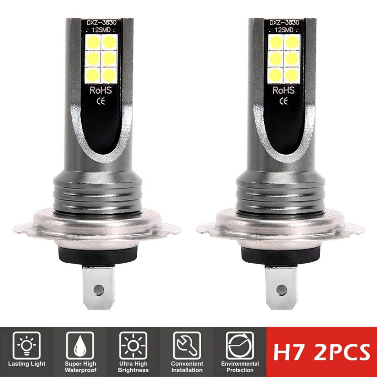 2 uds H7 bombilla de faro LED 6000K 100W lámpara antiniebla LED de alta potencia faro de luz de coche bombillas de faro automático para motocicleta de coche